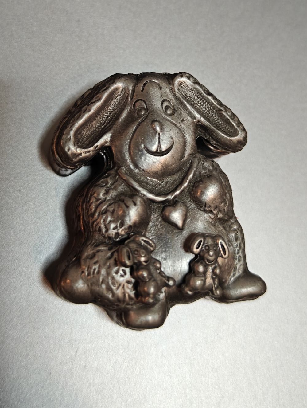 Vintage Signed Torino Rabbit 3-in-1 Trinket Box Earrings Pin Pewter